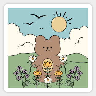 Cute Little Bear With Flowers Sticker